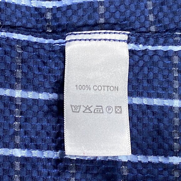 Fredrick Martin Shirt Mens M Cotton Blue Plaid Textured Embroidered Logo Pocket - Picture 12 of 16